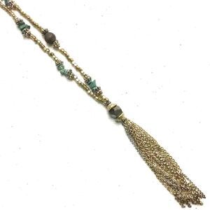 Tassel Necklace Gold Chain Silver Beaded Turquoise Color Stones Lava Beads